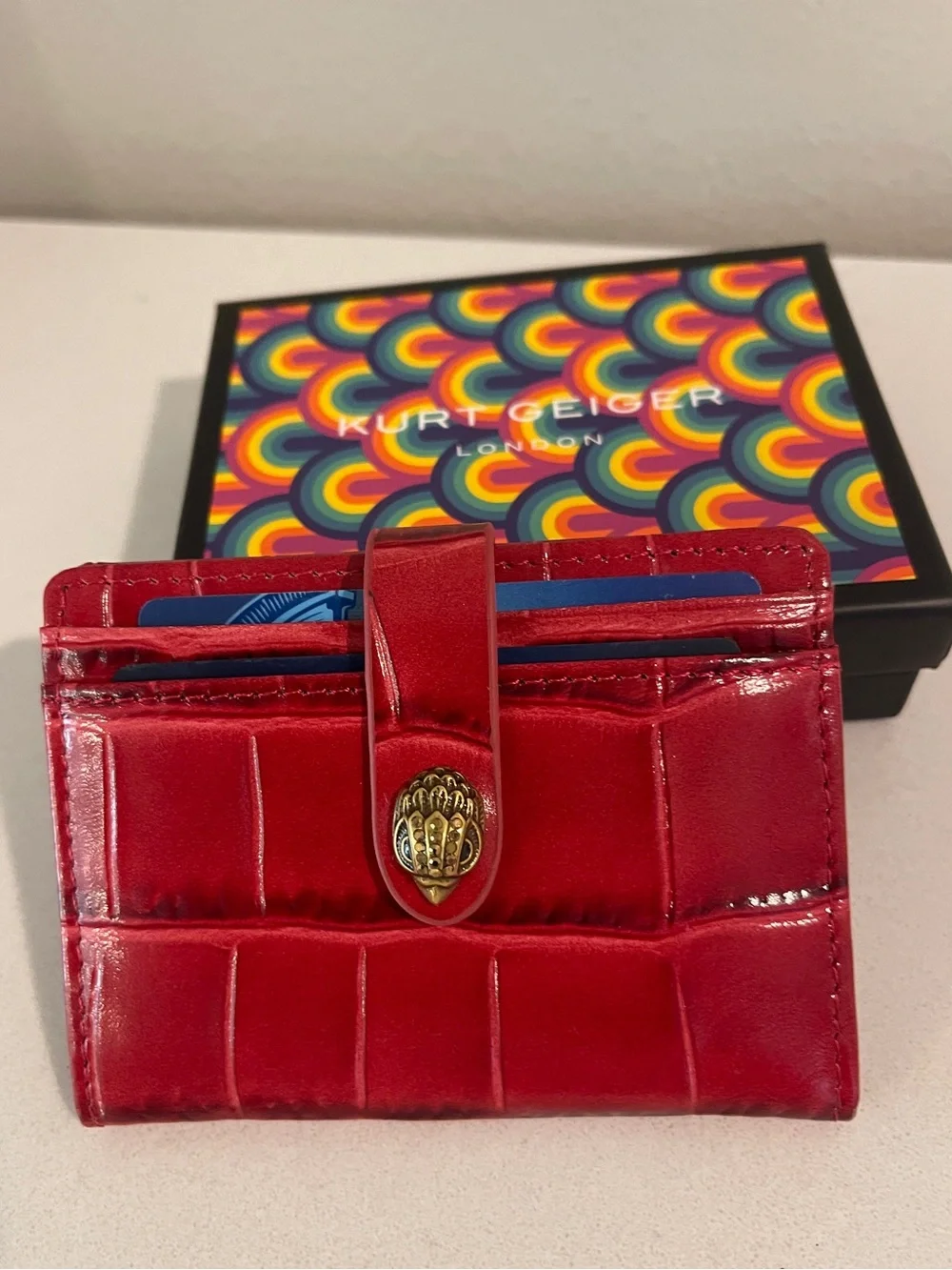 Kurt Geiger New Croc-Embossed Leather CardWallet/SnapClose/SlotsFrontBack&Inside